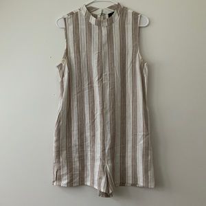 Beige Striped Linen Romper
